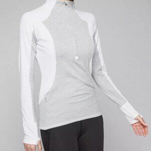 Athleta Women Size Med Gray White Colorblock Running Wild Half Zip Jacket Top